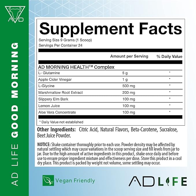 Project AD Life Good Morning Detox and Performance Drink, Naturally Flavored and Formulated with L-GLutamine, Apple Cider Vinegar, and Aloe Vera (24 Servings, Fresh Pressed Orange Juice)