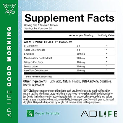 Project AD Life Good Morning Detox and Performance Drink, Naturally Flavored and Formulated with L-GLutamine, Apple Cider Vinegar, and Aloe Vera (24 Servings, Fresh Pressed Orange Juice)