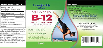 LIQUIDHEALTH Vitamin B12 Methylcobalamin Liquid Drops with Sublingual Hydroxocobalamin - Boost Energy, Support Immune System, Improve Memory & Concentration - Vegan, Sugar Free, Non-GMO (3pack)