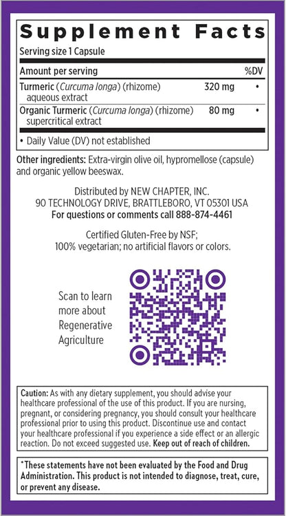 New Chapter Turmeric Supplement, One Daily, Heart, Brain & Healthy Inflammation Support, Supercritical Turmeric Curcumin Means No Black Pepper Needed, Non-GMO, Gluten Free – 120 Count (4 Month Supply)