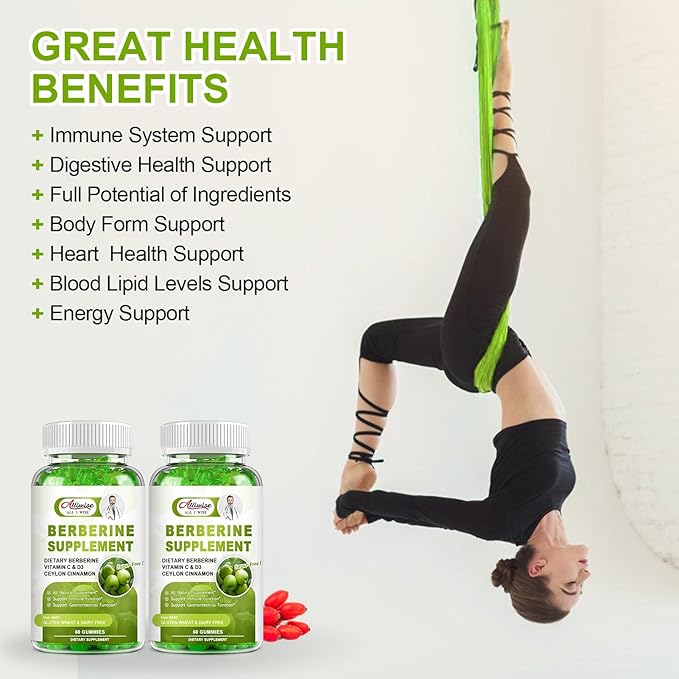 Sugar-Free Berberine Supplement Gummies, Original Berberine HCL 1500mg with Ceylon Cinnamon, Quercetin, Multivitamin, Support Immune & Gastrointestinal Function & Metabolism for Women & Men