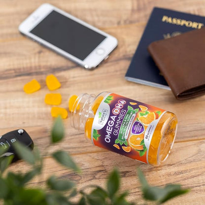 Omega 3 Fish Oil Gummies - Triple Strength Omega 3 Gummy Vitamins, High Absorption EPA & DHA Fatty Acids, for Heart Health & Brain Support, Nature's Fish Oil Supplement, Orange Flavor - 60 Gummies