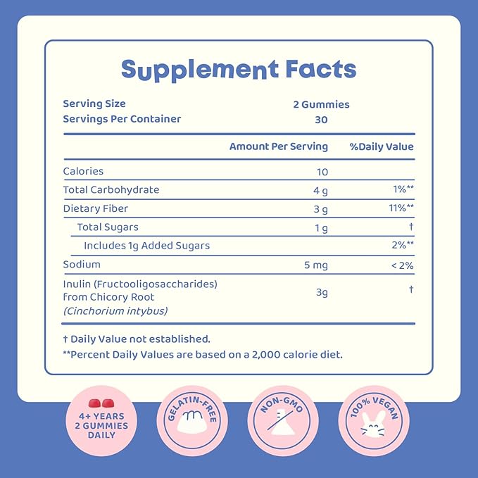 Kids Fiber Gummies for Constipation for Kids Ages 4-11 & Adults - Fiber Supplement Gummies for Regular Digestion - Natural Fiber for Kids - Peach, Strawberry & Blackberry Flavored - 5 mg - 60 Ct