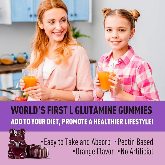 L Glutamine 1000mg Gummies - Muscle Relief & Immune Support, Amino Acid Supplement with Magnesium Glycinate, Vegan & Non-GMO, Gluten Free (60 Count)