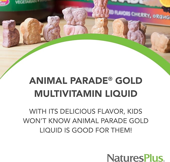 Natures Plus Animal Parade Gold Children's Liquid Multivitamin - 16 fl oz, Pack of 2 - Natural Tropical Berry Flavor - Gluten Free, Vegan - 64 Total Servings