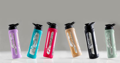 Fitness | Glass Protein Shaker | Protein Shaker | Drinking Bottle | with Spiral Ball | Beige