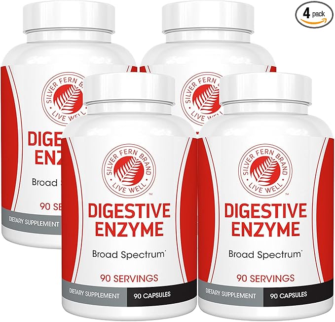 Silver Fern Brand Ultimate Digestive Enzyme Supplement - 4 Bottles - High Potency, Multi Enzyme - Digestive Comfort & Food Tolerance - Amylase, Protease, Cellulase, More