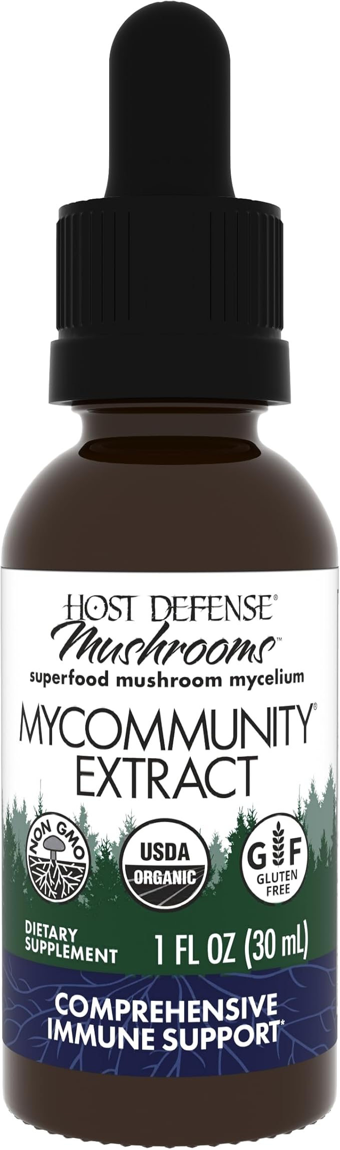 Host Defense MyCommunity Extract - 17 Species Blend Mushroom Supplement for Immune Support - Extract with Lion's Mane, Reishi, Chaga, Cordyceps, Turkey Tail & More - 1 fl oz (30 Servings)*