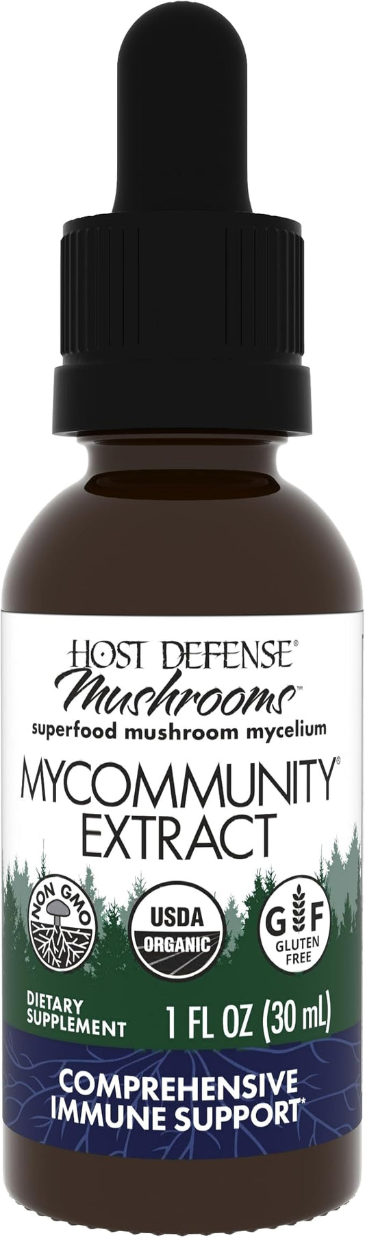 Host Defense MyCommunity Extract - 17 Species Blend Mushroom Supplement for Immune Support - Extract with Lion's Mane, Reishi, Chaga, Cordyceps, Turkey Tail & More - 1 fl oz (30 Servings)*