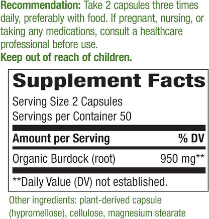 Nature's Way Burdock Root, Traditional Joint Support*, 100 Vegan Capsules (Packaging May Vary)