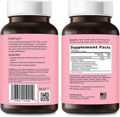 BB Company CalmAgain Menopause Support, Relief & Hormone Balance - Nervousness Relief, Mood Support, Hot Flashes, Night Sweats - Feel Calm - Antioxidant Rich Siberian Rhubarb, Sage, Saffron (30 Ct)