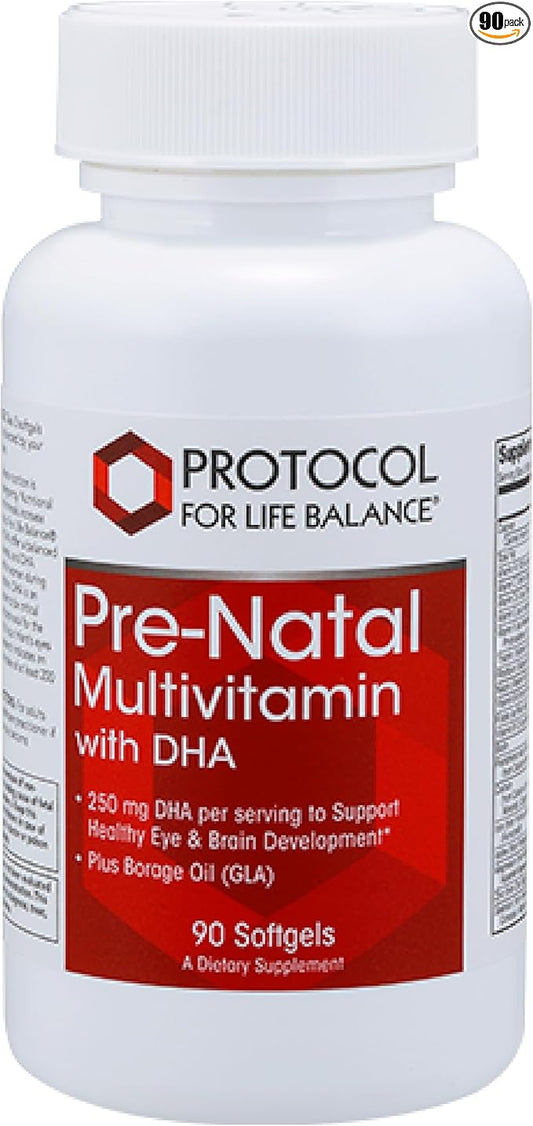 Protocol Pre-Natal Multivitamin with DHA - 250 mg DHA - for Pregnancy & Lactation Support* - with DHA, Calcium, Copper, B12 & Vitamin C - Halal & Dairy Free - 90 Softgels