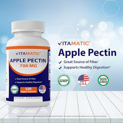 Vitamatic 2 Pack Apple Pectin 700 mg 120 Vegetarian Capsules - Dietary Fiber - Promotes Healthy Intestinal Health*