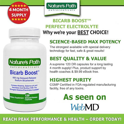 Sodium Bicarbonate 650 mg Tablets - Strongest Alkaline Tablets - Electrolyte Supplement & Keto Electrolyte Pills, Salt Tablets Hydration & Rehydration, Endurance, Stamina: 120 Capsules