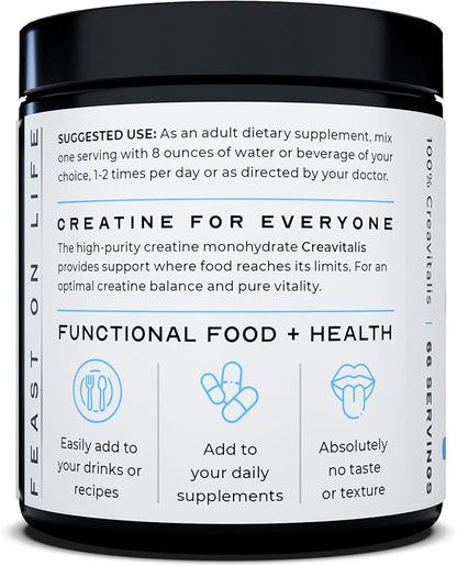 Muscle Feast Creavitalis Micronized Creatine Monohydrate Powder | Premium Pre-Workout or Post-Workout | Easy to Mix, Gluten-Free, Safe and Pure, Kosher Certified, Unflavored, 200g