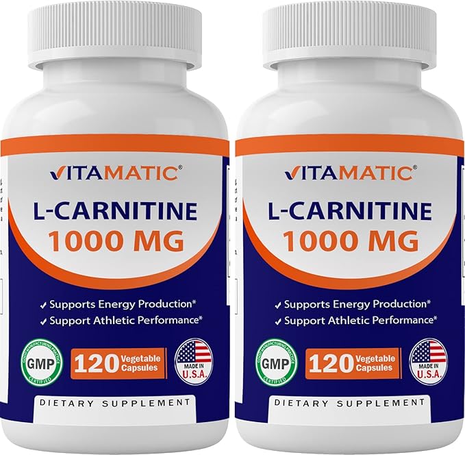 Vitamatic L-Carnitine Fumarate 1000 mg - 120 Vegetable Capsules (2 Bottles)