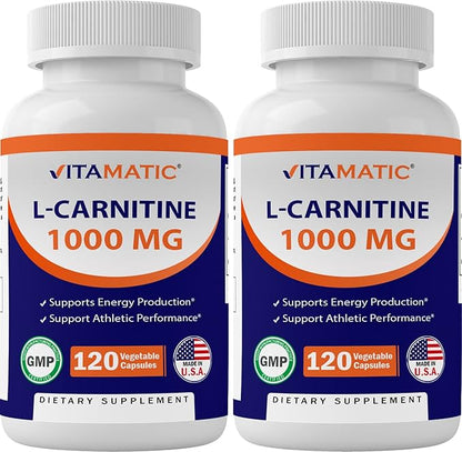 Vitamatic L-Carnitine Fumarate 1000 mg - 120 Vegetable Capsules (2 Bottles)