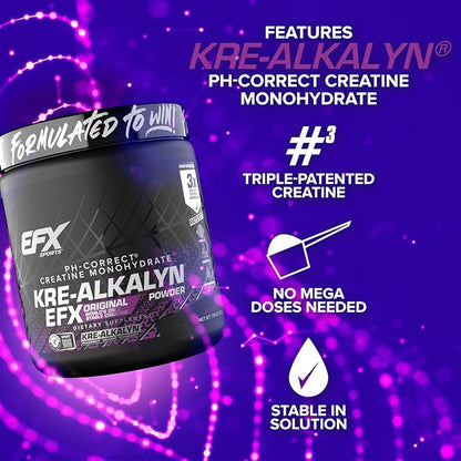 EFX Sports Kre-Alkalyn EFX Powder | pH Correct Creatine Monohydrate Powder Supplement | Strength, Muscle Growth & Performance | 110 Servings (Grape)
