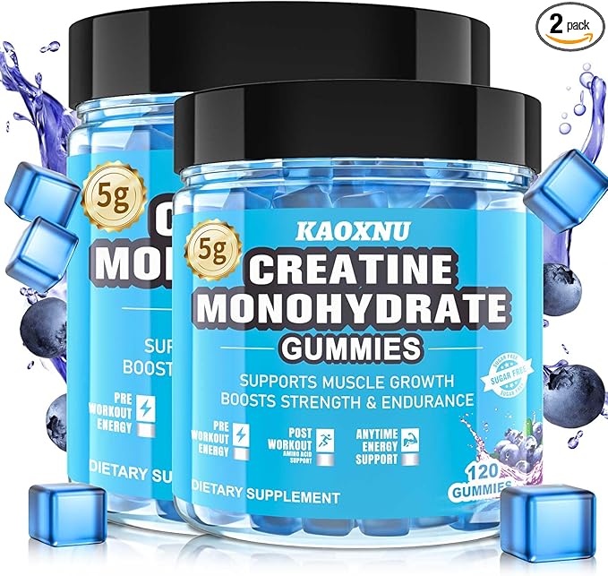 2 Pack Creatine Monohydrate Gummies 5000mg for Men & Women, 120 CT Chewable Creatine Monohydrate for Muscle Support, Energy Boost, 5g of Creatine Monohydrate per Serving - Sugar Free,Vegan