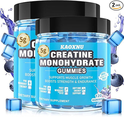 2 Pack Creatine Monohydrate Gummies 5000mg for Men & Women, 120 CT Chewable Creatine Monohydrate for Muscle Support, Energy Boost, 5g of Creatine Monohydrate per Serving - Sugar Free,Vegan