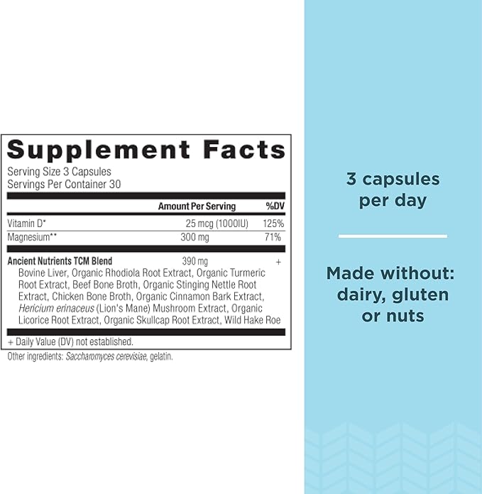 Magnesium Supplement by Ancient Nutrition, Magnesium 300mg with Vitamin D for Immune Support, Adaptogenic Herbs, Enzyme Activated, Paleo & Keto Friendly, 90 Capsules