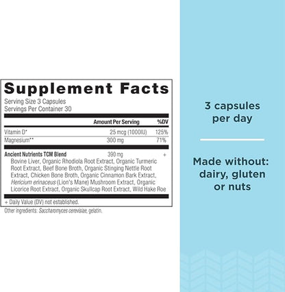 Magnesium Supplement by Ancient Nutrition, Magnesium 300mg with Vitamin D for Immune Support, Adaptogenic Herbs, Enzyme Activated, Paleo & Keto Friendly, 90 Capsules