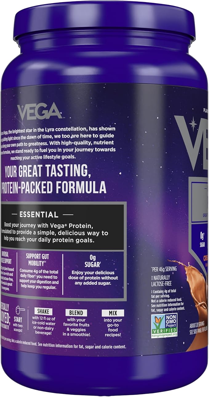 Vega Original Protein Powder, Creamy Chocolate Plant Based Protein Drink Mix for Water, Milk and Smoothies, 32.5 oz (Packaging May Vary)
