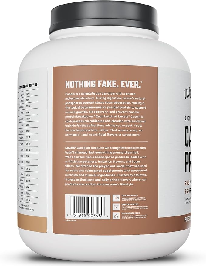 Levels 100% Micellar Casein Protein, Hormone Free, Chocolate, 4LB