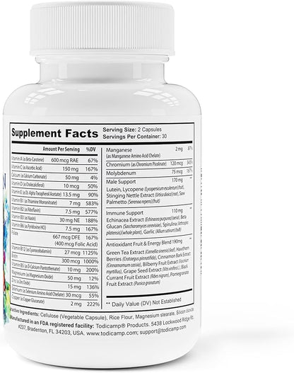 Men's Multivitamin & Mineral Complex with Plant-Based Extracts - Multivitamin for Men Improves Overall Health, Antioxidant & Natural Body Support - 60 Capsules - 30 Day Supply