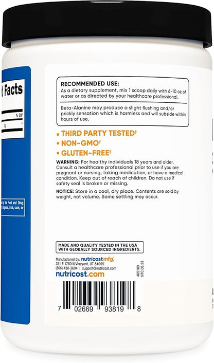 Nutricost Beta Alanine Powder 500 Grams (1.1lbs) - Pure Beta Alanine, Gluten Free & Non-GMO