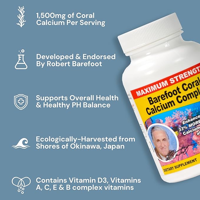 1500mg, 90 Capsules- Coral Calcium Supplement Developed by Bob Barefoot- Supports Overall Health & PH Levels- Contains Calcium, Magnesium, & Vitamins.