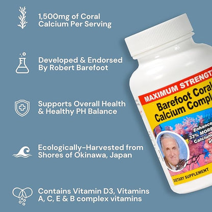 1500mg, 90 Capsules- Coral Calcium Supplement Developed by Bob Barefoot- Supports Overall Health & PH Levels- Contains Calcium, Magnesium, & Vitamins.