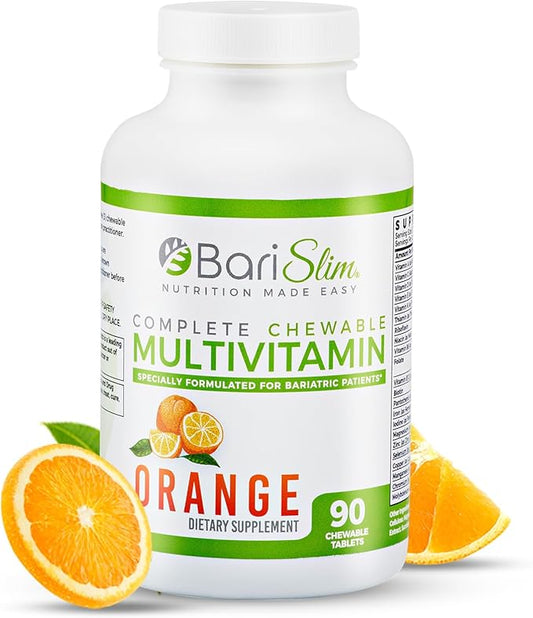 BariSlim Complete Chewable Bariatric Multivitamin Tablets - 45 mg Iron Bariatric Vitamin & Supplement for Post Bariatric Surgery Including Gastric Bypass & Sleeve - Delicious & Convenient | Orange