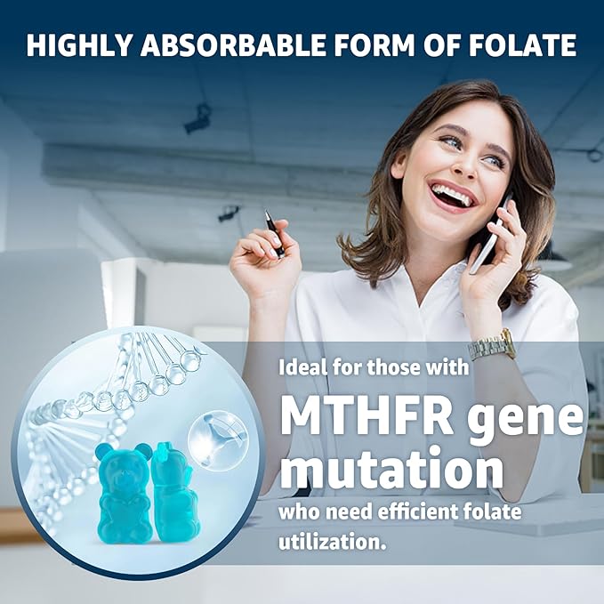 L-MethylFolate 15mg & Methyl B12 Gummies, Methylated B1, B2, B6 Multivitamins - Active 5-MTHF & High Absorption - Supports MTHFR Gene, Cognition, Homocysteine Levels, Folate Metabolism, Vegan, 120 Cts