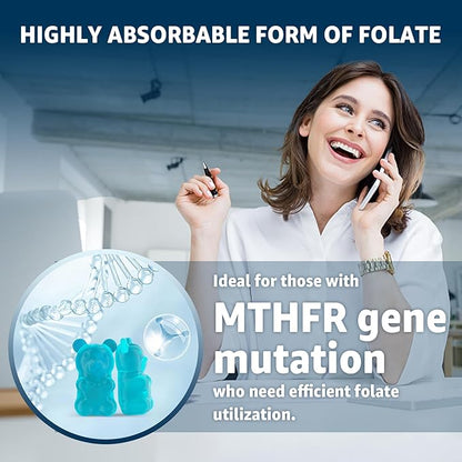 L-MethylFolate 15mg & Methyl B12 Gummies, Methylated B1, B2, B6 Multivitamins - Active 5-MTHF & High Absorption - Supports MTHFR Gene, Cognition, Homocysteine Levels, Folate Metabolism, Vegan, 120 Cts