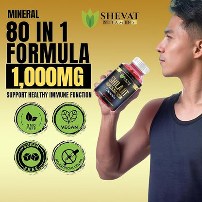 Authentic Himalayan Shilajit gummies 1000mg-Non GMO Raspberry cured pure shilajit gummies for Men&Women Shilajit Pure Himalayan organic Gummies with Trace Minerals&Fulvic Acid organic-Immunity Support