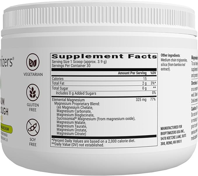 BiOptimizers Magnesium Breakthrough Drink Unflavored - 8 Forms of Magnesium: Glycinate, Malate, Citrate, and More - Natural Sleep Supplement – 6 oz (30 Servings)