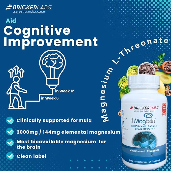 Magtein Magnesium l Threonate, Magnesium Supplement for Memory and Learning Brain Support, Focus Supplement and Brain Health Supplement