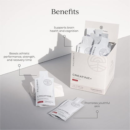 CYMBIOTIKA Creatine+, Creatine and Glutamine Supplement for Amino Energy, Recovery, Muscle Mass & Brain Support, Liposomal Delivery, Gluten Free & Vegan, Raspberry Flavor - 30ml Pouches (Pack of 20)