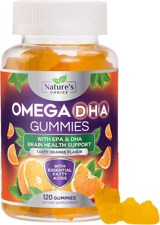 Omega 3 Fish Oil Gummies - Triple Strength Omega 3 Gummy Vitamins, High Absorption EPA & DHA Fatty Acids, for Heart Health & Brain Support, Nature's Fish Oil Supplement, Orange Flavor - 120 Gummies