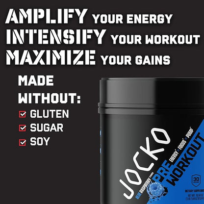 Jocko Fuel Ultimate Pre Workout Powder - Pre-Workout Energy Powder Drink for Men & Women - High Stim Sugar-Free Nootropic Blend to Support Muscle Pump, Energy, & Recovery 200mg Caffeine Blue Raspberry