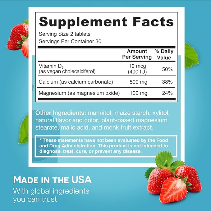 EZ Melts Dissolvable Calcium & Magnesium Supplement with Vitamin D3, Sugar-Free, 1-Month Supply