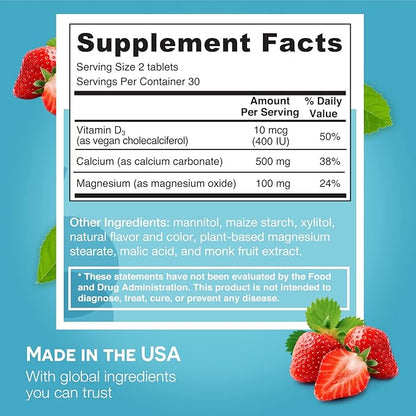 EZ Melts Dissolvable Calcium & Magnesium Supplement with Vitamin D3, Sugar-Free, 1-Month Supply