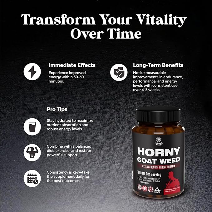 Horny Goat Weed for Male Enhancement - Extra Strength Horny Goat Weed for Men 1000mg Complex with Tongkat Ali Saw Palmetto Extract Panax Ginseng and Black Maca Root for Stamina & Energy - 90 Servings