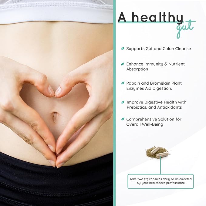 Daily All-in-1Greens Cleanse - Organic Gut Health - Colon Cleanse Capsules with Amla, Moringa, Psyllium Husk, and Prebiotics for Digestive Health - Colon Cleanser with Digestive Enzymes – 60 Capsules