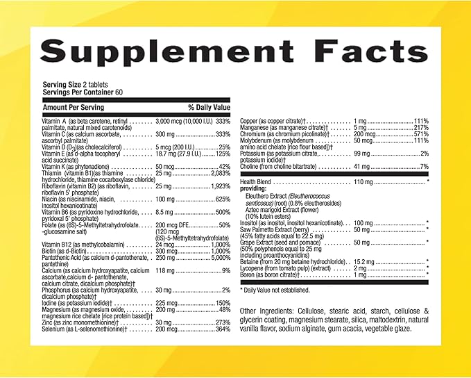 Country Life Max for Men Multivitamin: Iron-Free, Gluten Free,No Artificial Colors; B Vitamins, Magnesium, Saw Palmetto, Lycopene, Daily Support for Energy, Heart & Men's Health,120 Vegetarian Tablets