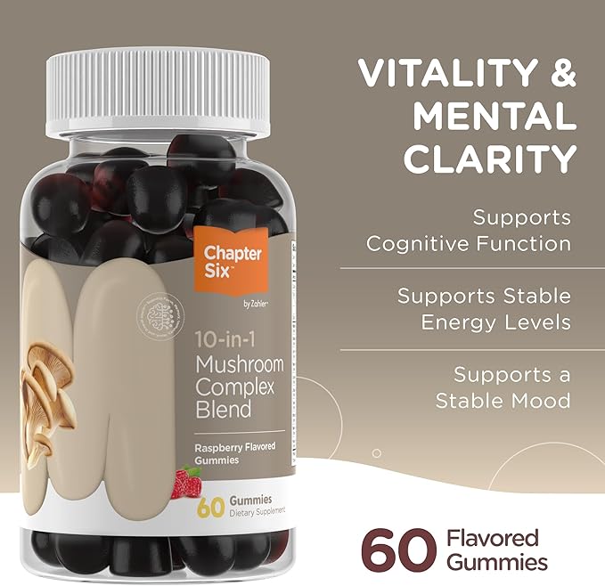 Zahler 10-in-1 Mushroom Gummies Raspberry Flavored with Lions Mane Mushroom, Reishi, Cordyceps, White Button, Plus 6 Adaptogenic Mushrooms 56