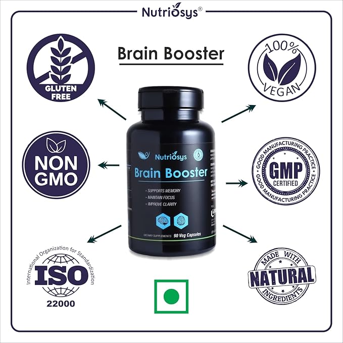Brain Booster 90 Veggie Capsules, Dietary Supplement for Healthy System, Vitamin Capsules for Men, Women and Adults, Multivitamins Capsules for Brain, Vitamin Supplements.