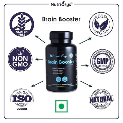 Brain Booster 90 Veggie Capsules, Dietary Supplement for Healthy System, Vitamin Capsules for Men, Women and Adults, Multivitamins Capsules for Brain, Vitamin Supplements.