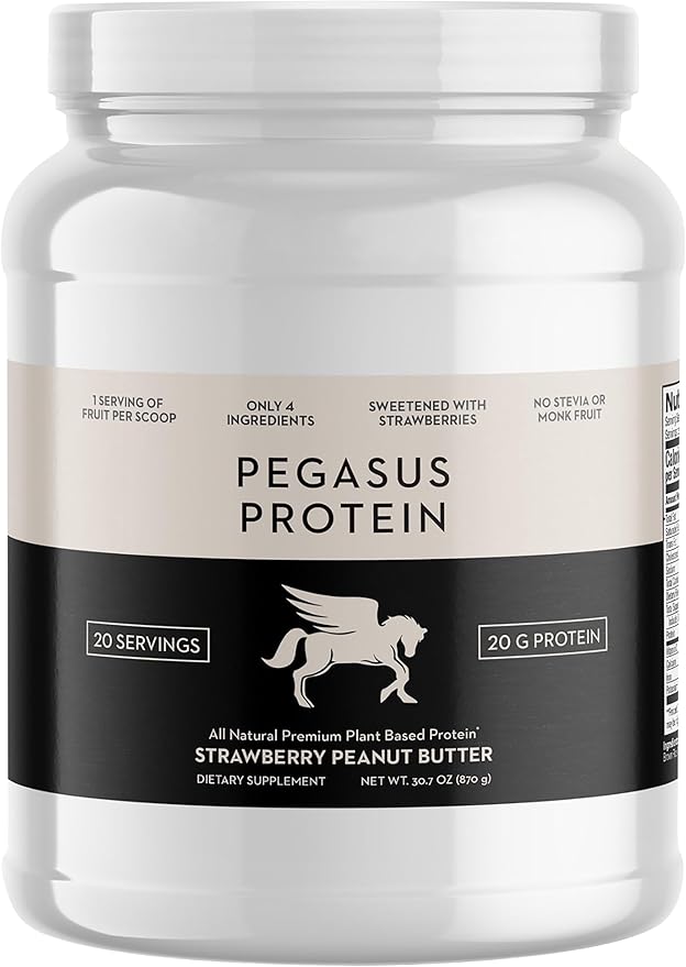 Only 4 Ingredients - No Stevia, No Monk Fruit, No Artificial Sweeteners - Strawberry Peanut Butter Protein Powder, All Natural, Sweetened with Berries (20g of Protein, 20 Servings)